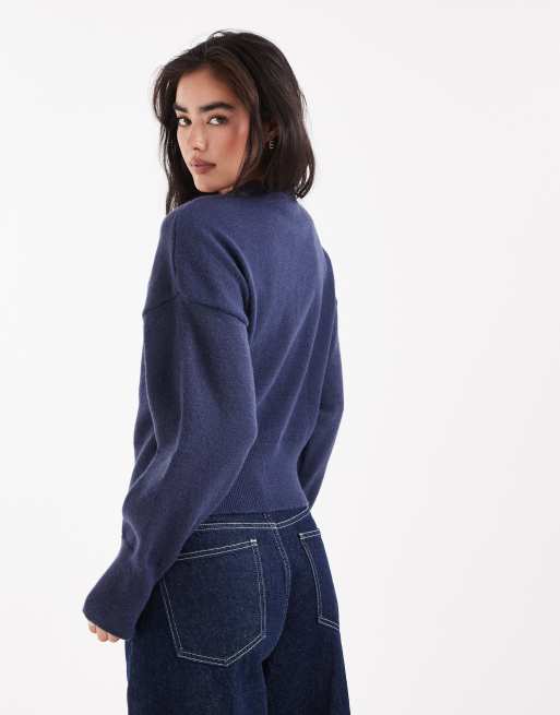 Daisy Street fitted waist cardigan in navy, 3 of 4
