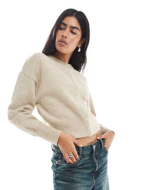 Daisy Street fitted waist cardigan in oat - view 1