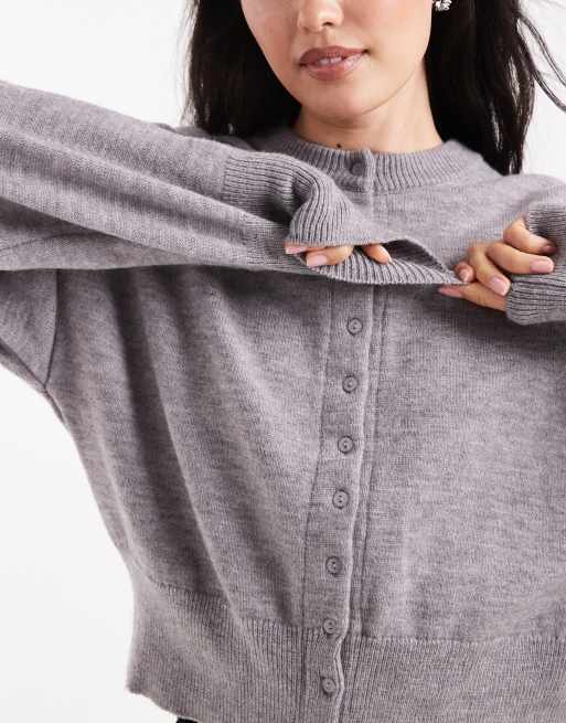 Daisy Street fitted waist cardigan in school gray, 2 of 4