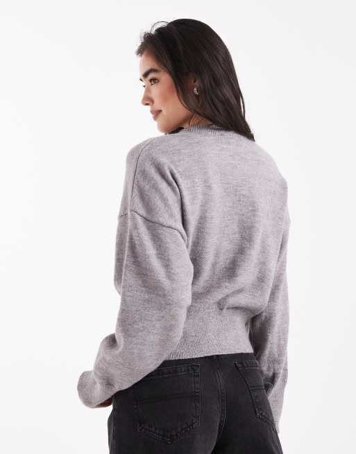 Daisy Street fitted waist cardigan in school gray, 3 of 4
