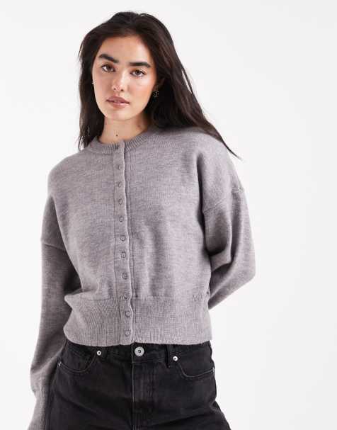 Daisy Street fitted waist cardigan in school grey - view 1