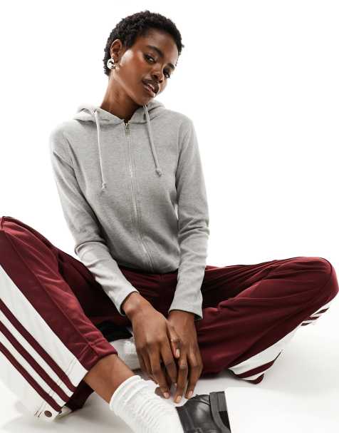 Daisy Street fitted zip through rib hoodie in grey - view 1