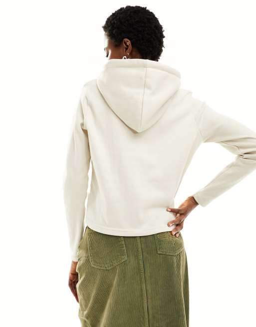 Daisy Street fitted zip through rib hoodie in stone, 3 of 4