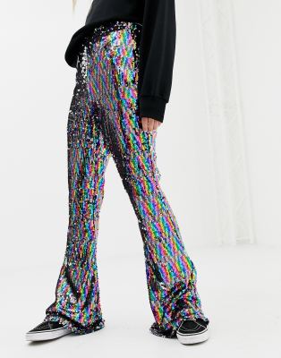 Daisy Street - Flared broek met regenboog van lovertjes | ASOS