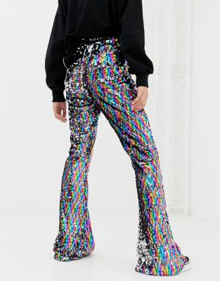 Daisy Street - Flared broek met regenboog van lovertjes | ASOS