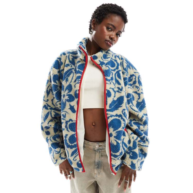 Daisy Street floral borg zip through jacket | ASOS