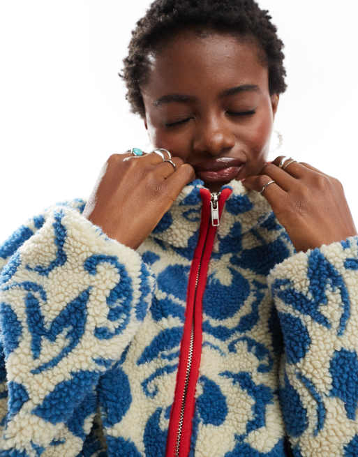 Daisy Street floral borg zip through jacket | ASOS