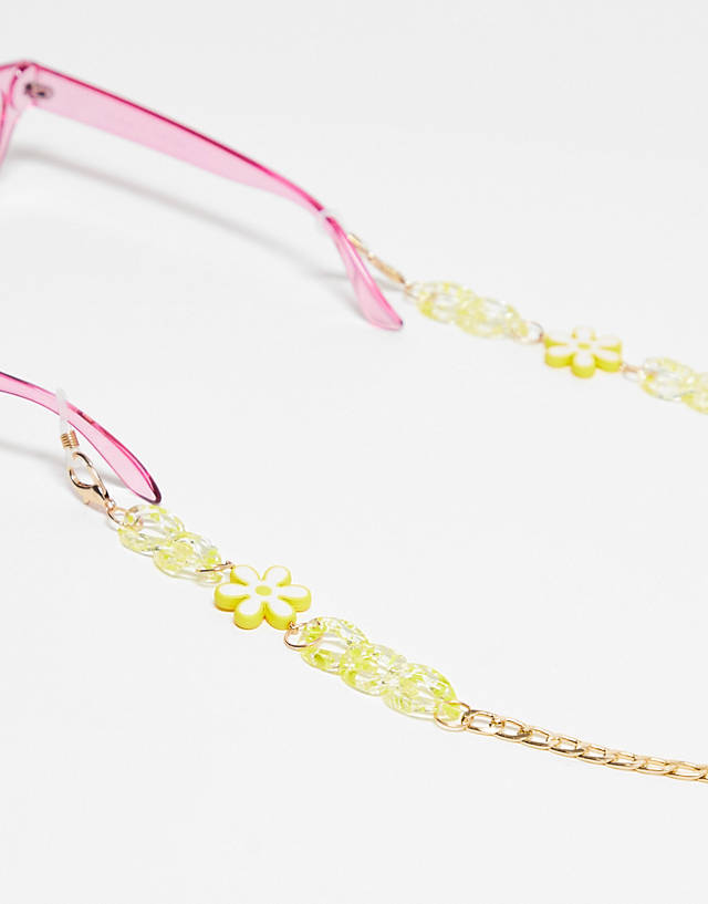 Daisy Street - floral charm festival sunglasses chain in gold - multi