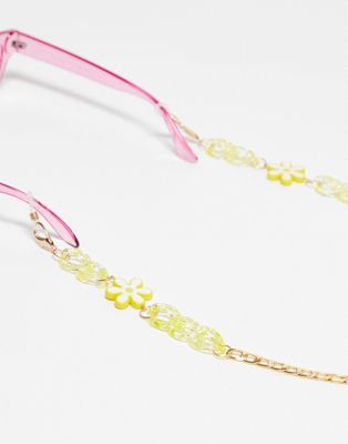 Daisy Street floral charm festival sunglasses chain in gold - MULTI