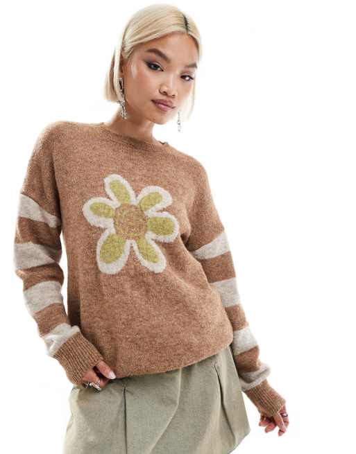 Daisy Street flower motif knitted jumper | ASOS