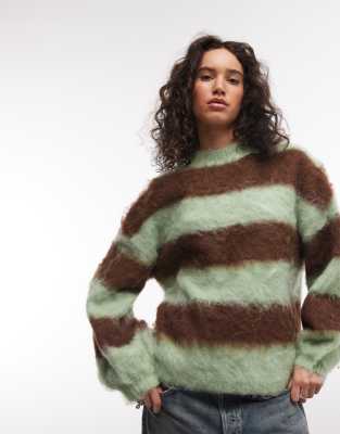 Daisy Street Fluffy Balloon Sleeve Sweater In Brown