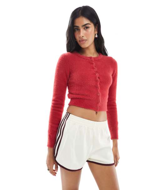 Daisy Street fluffy knit micro cardigan in red - view 1