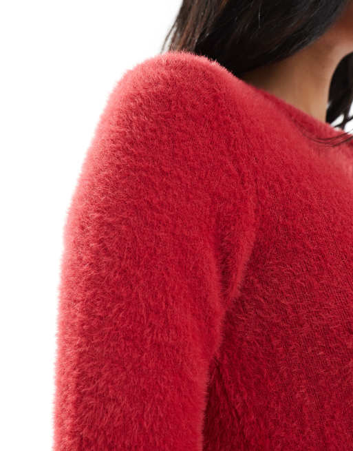 Daisy Street fluffy knit micro cardigan in red, 3 of 4