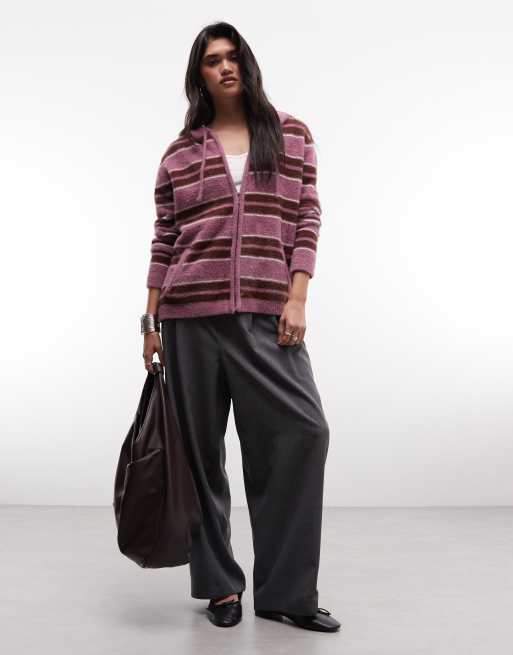Daisy Street fluffy zip cardigan with hood in multi stripes, 2 of 4