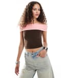 [Daisy Street] Daisy Street fold over bandeau crop top in chocolate pink-Multi 6 Brown pink