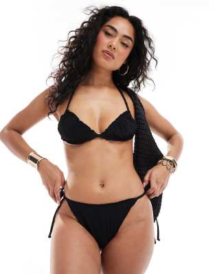 [Daisy Street] Daisy Street frill detail tie side bikini bottoms in black broderie 16 Black broderie