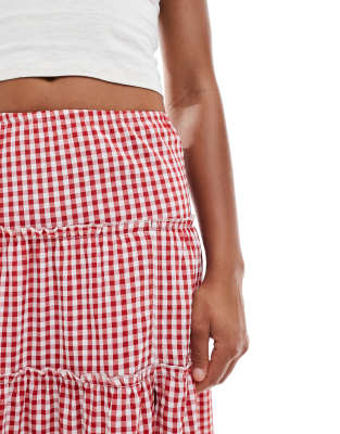 Daisy Street frill seam maxi skirt in red gingham