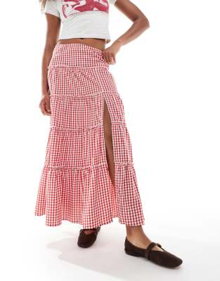 Daisy Street frill seam maxi skirt in red gingham