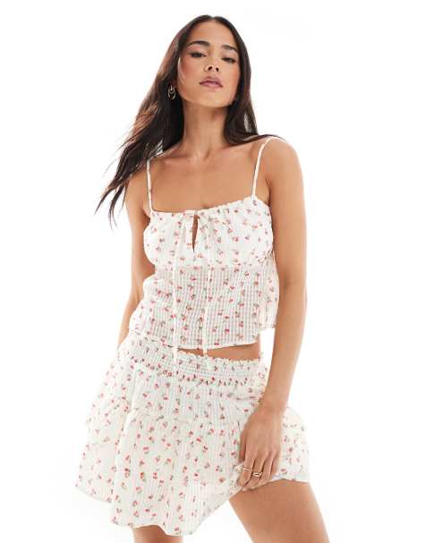 Daisy Street gathered cami top in red cherry co-ord - view 1