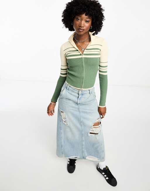 Daisy Street - Gebreid vest met ritssluiting en retro strepen, 2 van 4