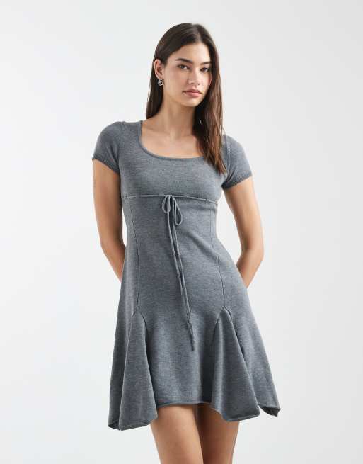 Daisy Street - Gebreide asymmetrische mini jurk in grijs, 3 van 4