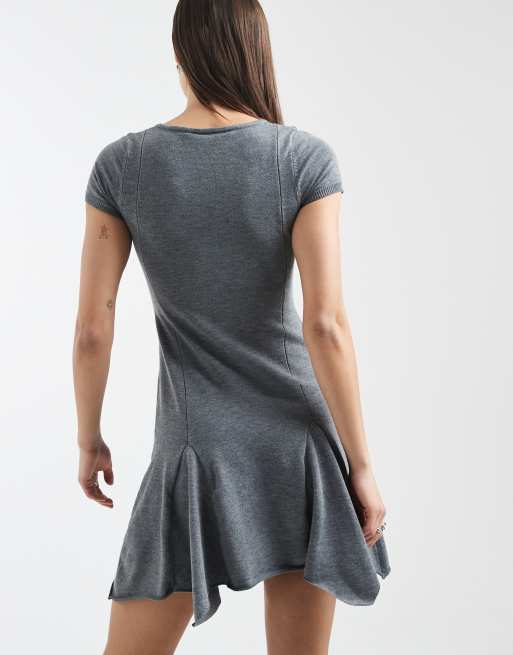 Daisy Street - Gebreide asymmetrische mini jurk in grijs, 4 van 4