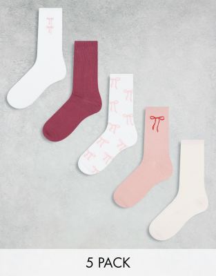 Daisy Street - Gerippte Pointelle-Socken mit Schleifendetails im Multipack-Bunt