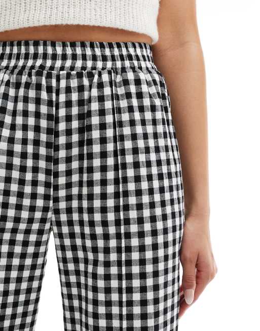 EARO Dames Klassieke Geruite Elastische Taille Losse Rechte Broek, Niet