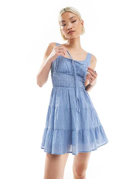 Daisy Street - Geruite mini-jurk met V-hals in blauw - view 1