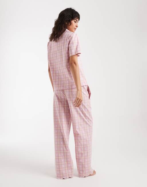 Daisy Street - Geruite pyjamaset met korte mouwen in roze, 2 van 4