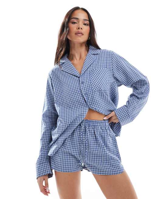 Daisy Street - Geruite pyjamashort in boxer-stijl in blauw