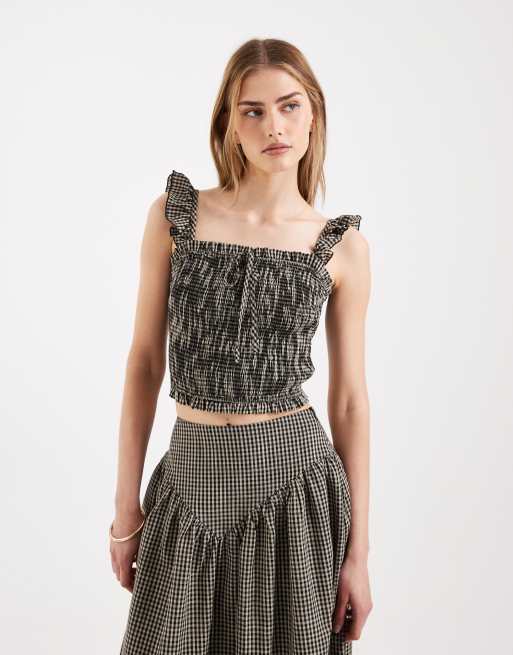 Daisy Street - Midaxi rok met V-taille en gingham ruit in beige en zwart, deel van co-ord set, 3 van 3