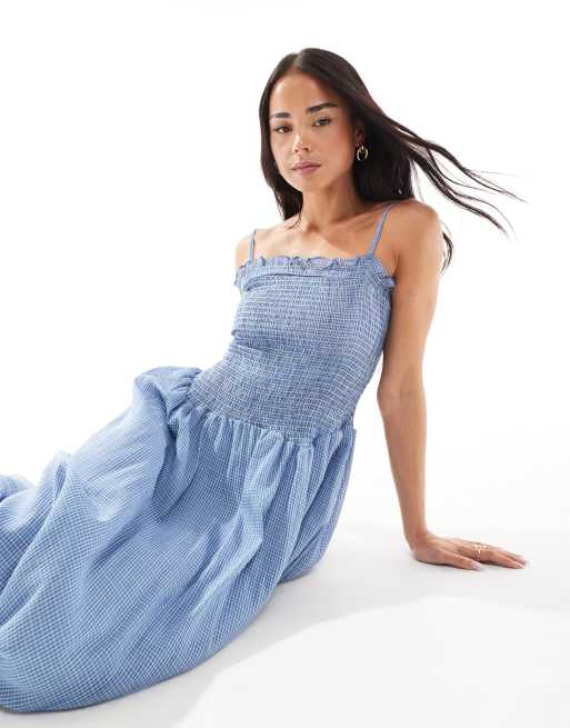 Daisy Street – Gesmoktes Maxikleid mit tiefer Taille und blauem Vichy-Karo, 3 von 4