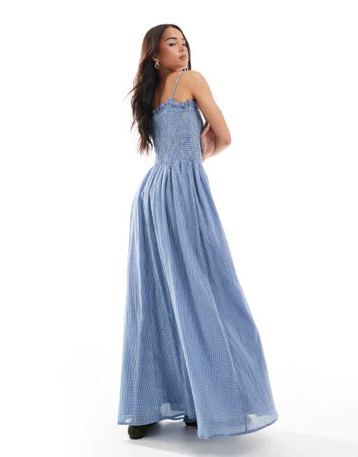 Daisy Street – Gesmoktes Maxikleid mit tiefer Taille und blauem Vichy-Karo, 4 von 4