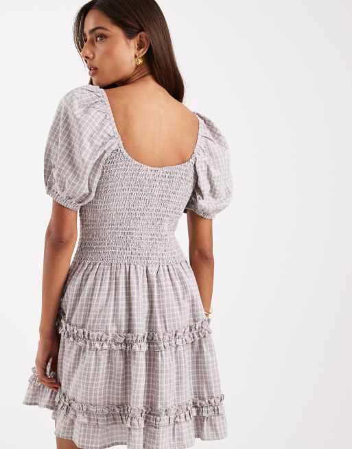 Daisy Street – Gesmoktes Minikleid mit hellem Karomuster, tiefer Taille und Rüschen, 4 von 4