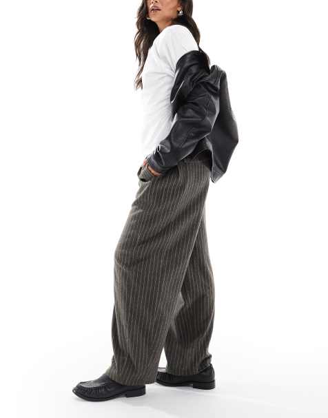 Daisy Street - Gestreepte broek met lage taille en baggy pasvorm in antracietgrijs - view 1