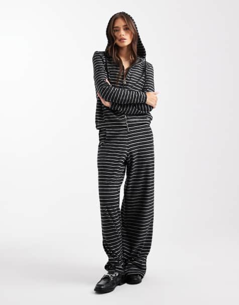 Daisy Street - Gestreepte co-ord set in antracietgrijs - view 1