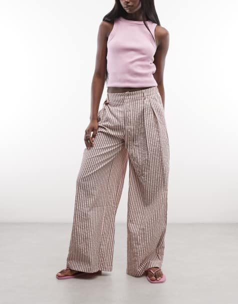 Daisy Street – Gestreifte Hose in Rosa und Braun mit asymmetrischer Knopfleiste und weitem Bein - view 1