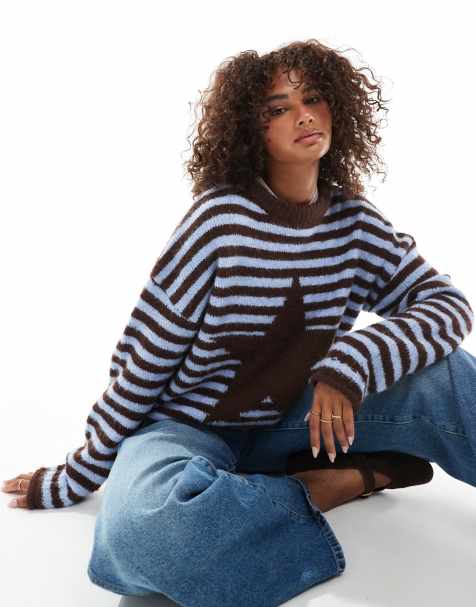 Daisy Street – Gestreifter Pullover in Blau und Braun mit Rollsaum und Sternmotiv - view 1