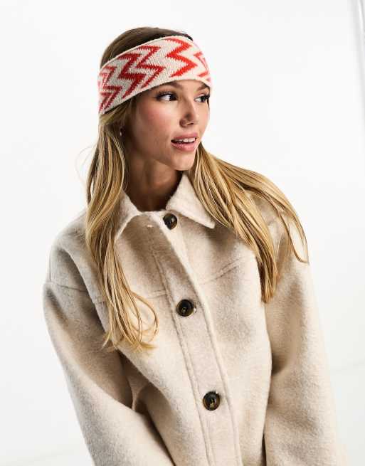 Daisy Street – Gestricktes Stirnband in Orange mit Winkelstreifenmuster, 4 von 4