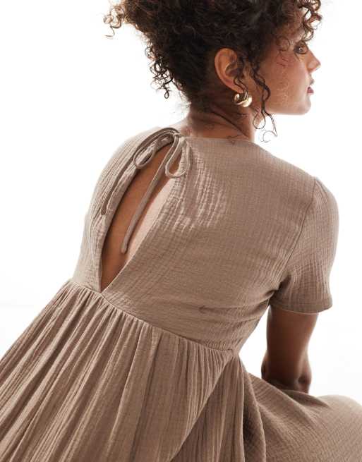 Daisy Street – Gestuftes, kurzärmliges Maxi-Hängerkleid in Mokka , 3 von 4