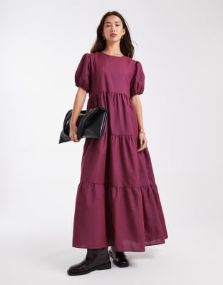 Daisy Street - Gestuftes Maxikleid mit rot-schwarzem Karomuster-Bunt