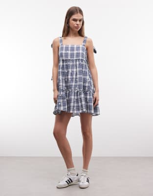 Gestuftes Mini-Hängerkleid mit Vichy-Karos in Marineblau Marineblau 42