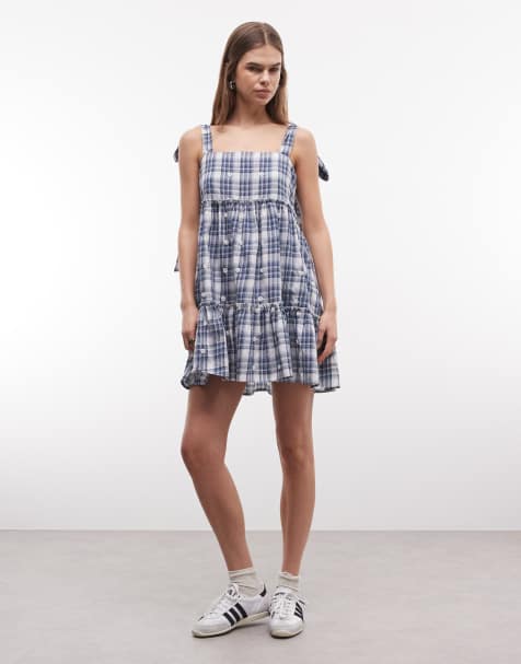 Daisy Street – Gestuftes Mini-Hängerkleid mit Vichy-Karos in Marineblau - view 1