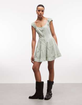 Gestuftes Minikleid mit grünem Vichy-Karomuster Grün 40