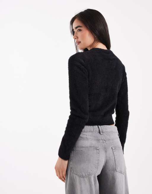 Daisy Street - Gilet court en maille duveteuse - Noir, 3 de 4