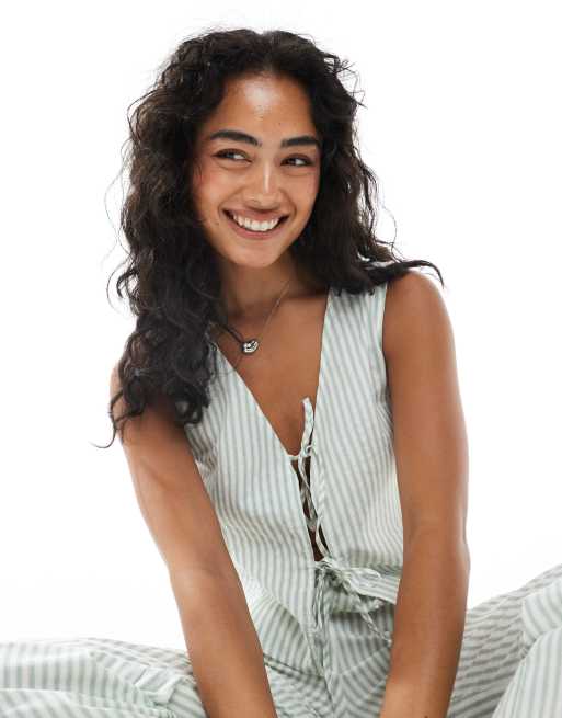 Daisy Street - Gilet de tailleur d'ensemble à rayures avec liens devant - Vert sauge, 3 de 4