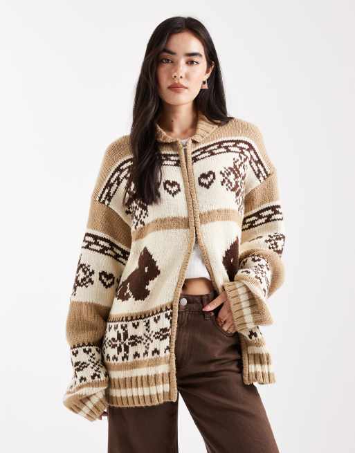 Daisy Street - Gilet oversize à fermeture éclair et imprimé lapins - Marron multicolore