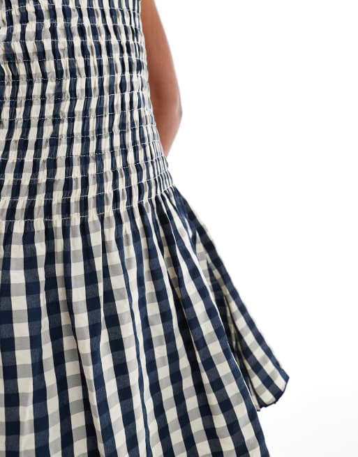 Daisy Street gingham boatneck mini dress in blue, 2 of 4