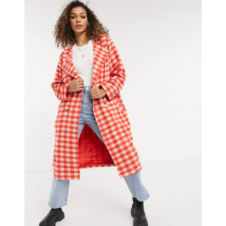 Flannel Oversized Coat, Checked Coat Womens